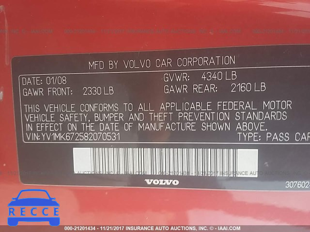 2008 VOLVO C30 T5 YV1MK672582070531 image 8