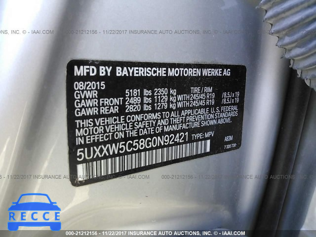2016 BMW X4 XDRIVE35I 5UXXW5C58G0N92421 image 8