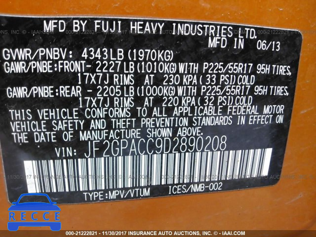 2013 Subaru Xv Crosstrek 2.0 PREMIUM JF2GPACC9D2890208 image 8