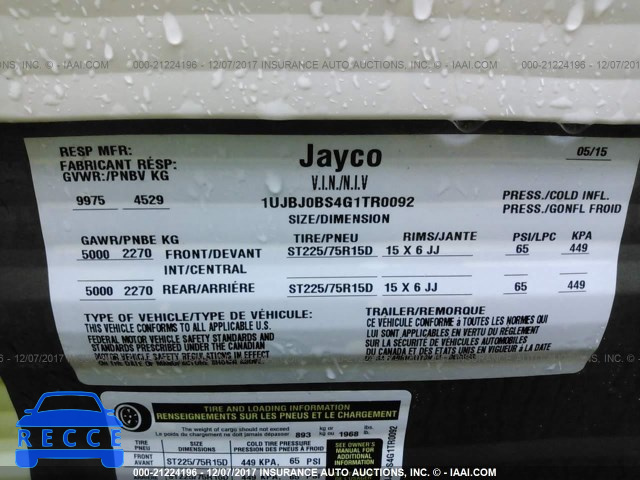 2016 JAYCO OTHER 1UJBJ0BS4G1TR0092 image 8