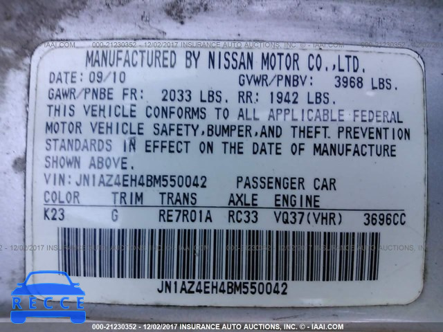 2011 Nissan 370Z TOURING/NISMO JN1AZ4EH4BM550042 image 8