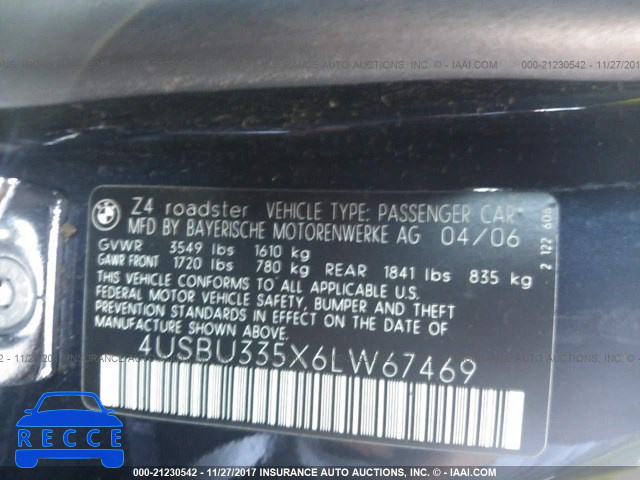 2006 BMW Z4 3.0 4USBU335X6LW67469 image 8