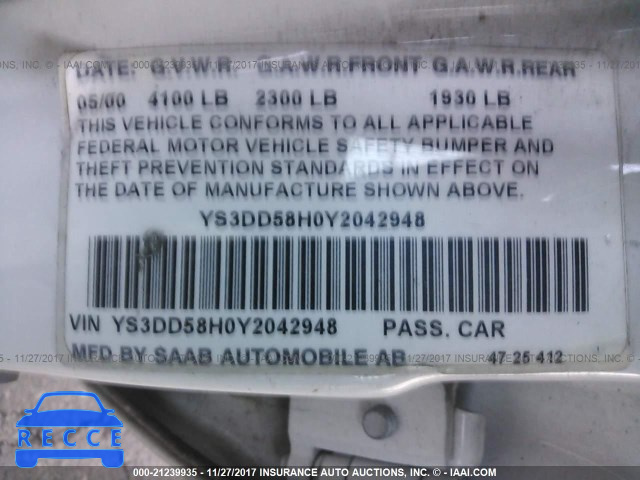 2000 SAAB 9-3 YS3DD58H0Y2042948 image 8