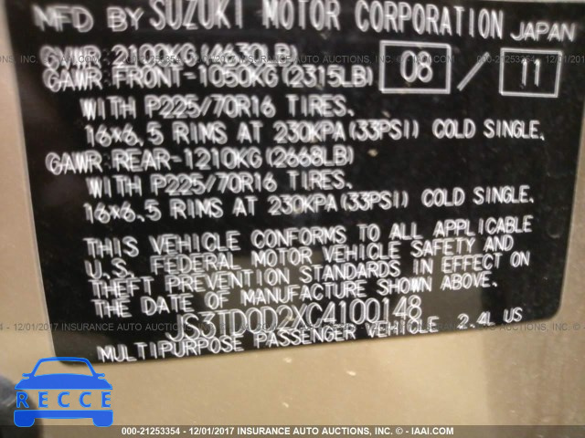 2012 Suzuki Grand Vitara PREMIUM JS3TD0D2XC4100148 image 8