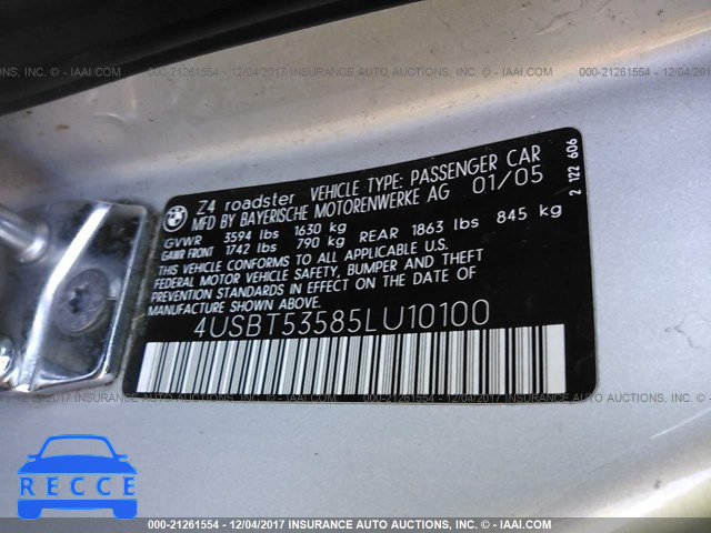 2005 BMW Z4 3.0 4USBT53585LU10100 image 8