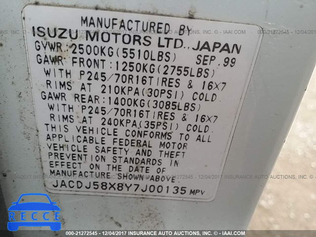 2000 Isuzu Trooper S/LS/LIMITED JACDJ58X8Y7J00135 зображення 8