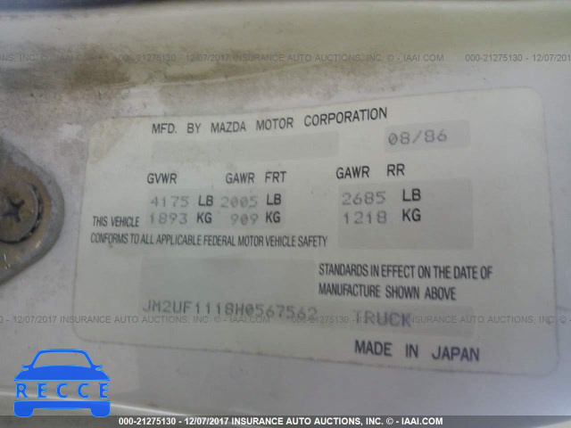 1987 Mazda B2000 JM2UF1118H0567562 image 8