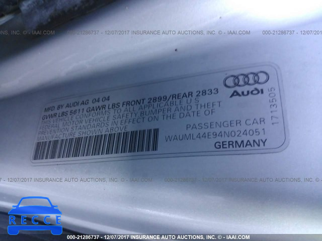 2004 AUDI A8 L QUATTRO WAUML44E94N024051 зображення 8