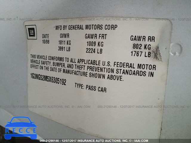 1999 Oldsmobile Cutlass GLS 1G3NG52M5X6305192 зображення 8