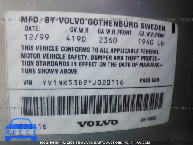 2000 VOLVO C70 TURBO YV1NK53D2YJ020116 image 8