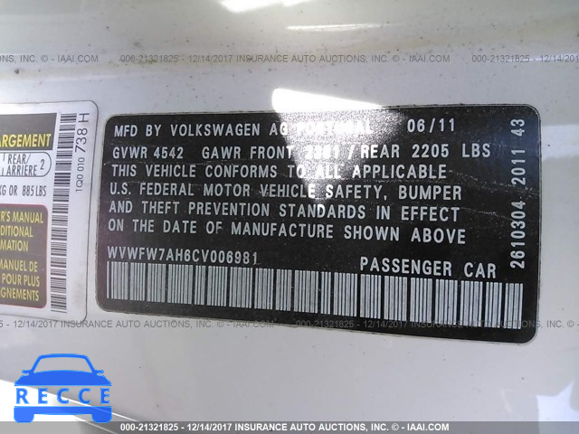 2012 VOLKSWAGEN EOS LUX/EXECUTIVE WVWFW7AH6CV006981 image 8