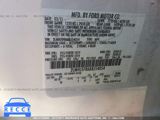 2011 LINCOLN MKT 2LMHJ5FR6BBJ54054 зображення 8
