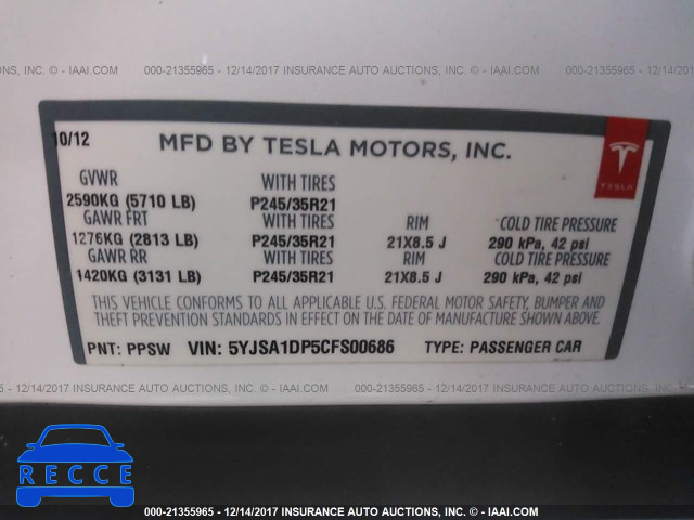 2012 Tesla Model S 5YJSA1DP5CFS00686 Bild 8