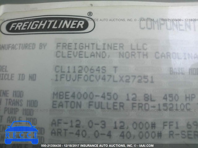 2007 FREIGHTLINER COLUMBIA 112 1FUJF0CV47LX27251 зображення 9