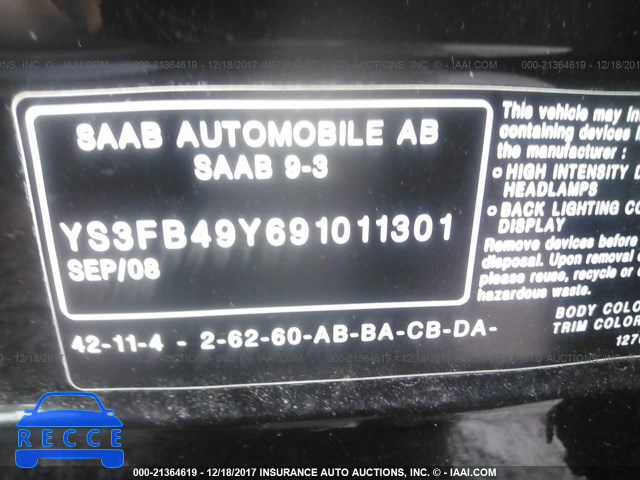 2009 Saab 9-3 2.0T YS3FB49Y691011301 зображення 8