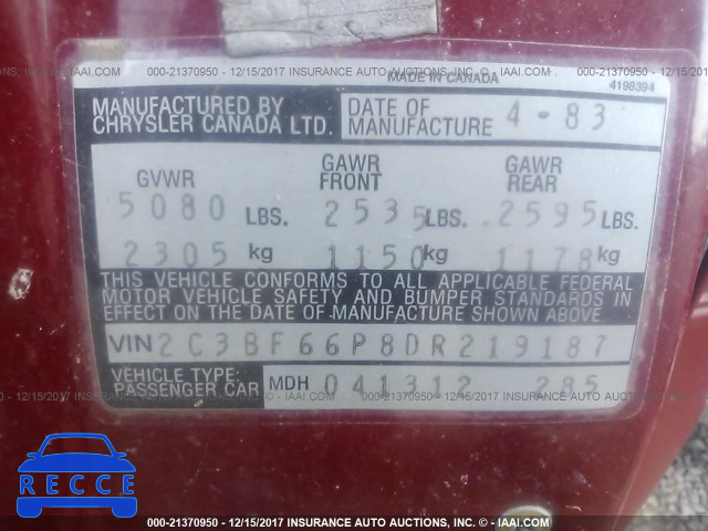 1983 CHRYSLER NEW YORKER FIFTH AVENUE 2C3BF66P8DR219187 image 8