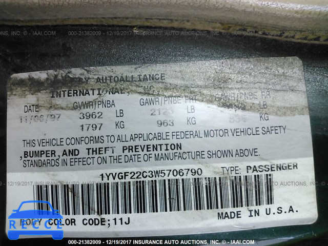 1998 Mazda 626 DX/LX 1YVGF22C3W5706790 image 8