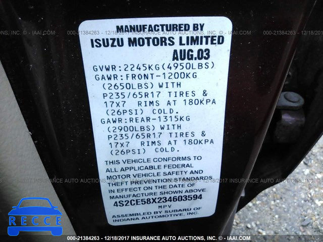 2003 Isuzu Axiom XS 4S2CE58X234603594 image 8