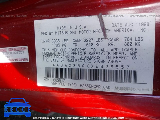 1999 MITSUBISHI ECLIPSE SPYDER GS 4A3AX35GXXE026557 image 8