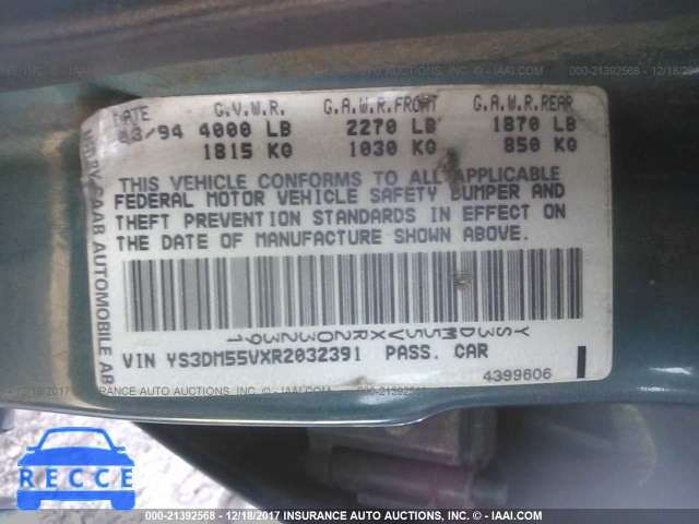 1994 SAAB 900 S/SE YS3DM55VXR2032391 зображення 8