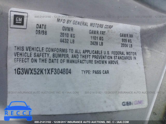 1999 OLDSMOBILE INTRIGUE GLS 1G3WX52K1XF304804 image 8