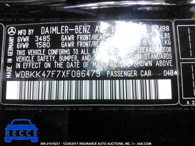 1999 MERCEDES-BENZ SLK 230 KOMPRESSOR WDBKK47F7XF086479 image 8