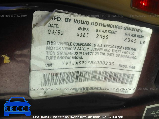 1991 VOLVO 940 GLE YV1JA895XM3000200 image 8