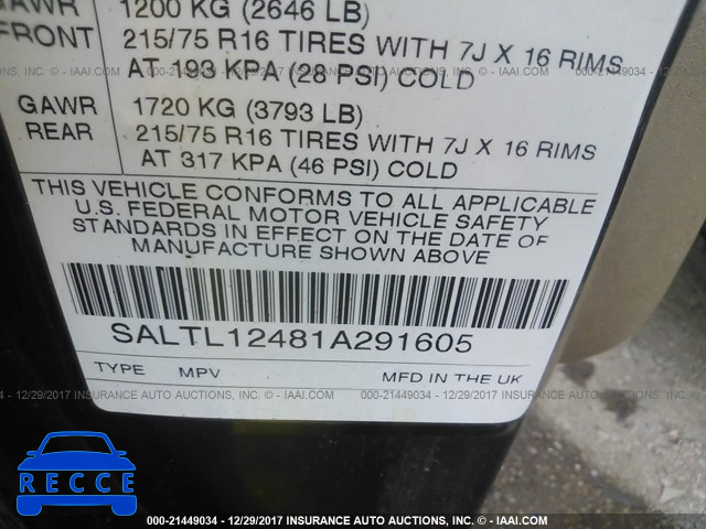 2001 LAND ROVER DISCOVERY II SD SALTL12481A291605 image 8
