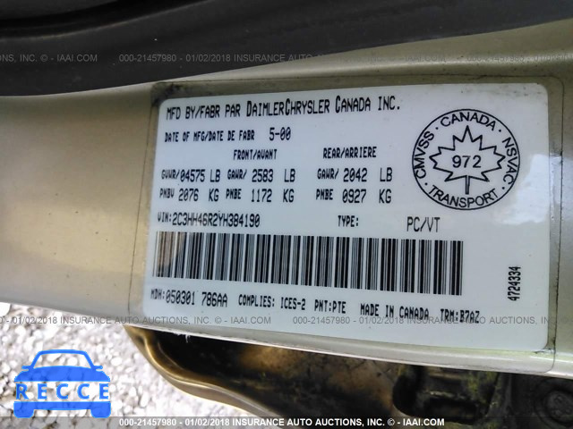 2000 CHRYSLER INTREPID 2C3HH46R2YH384190 зображення 8