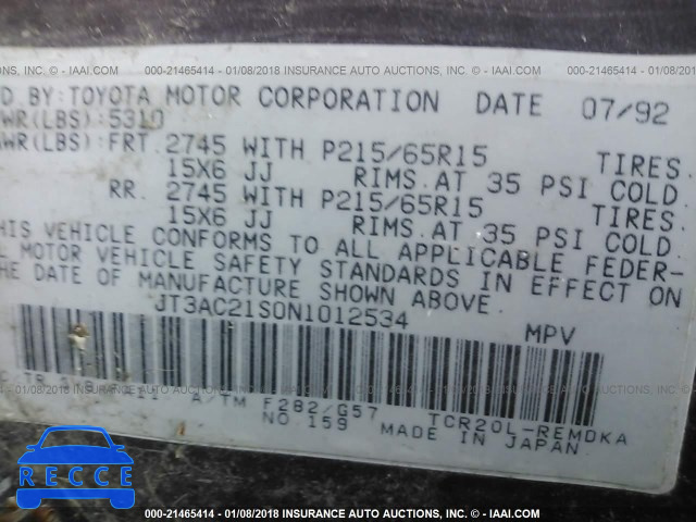 1992 TOYOTA PREVIA DLX JT3AC21S0N1012534 Bild 8