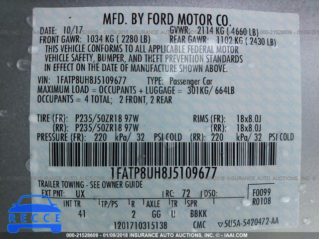 2018 FORD MUSTANG 1FATP8UH8J5109677 image 8