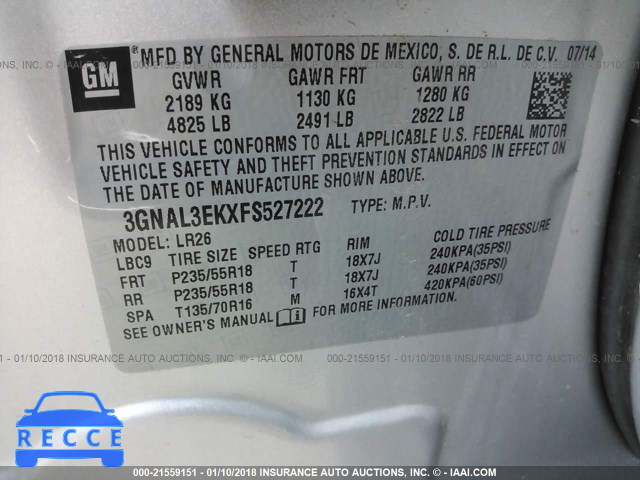 2015 CHEVROLET CAPTIVA LT 3GNAL3EKXFS527222 image 8