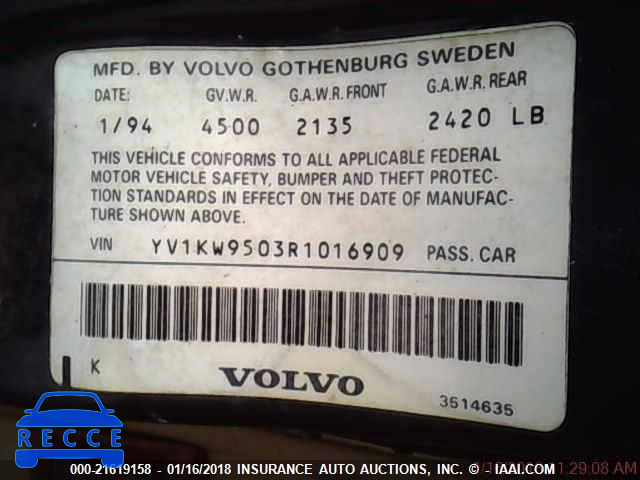 1994 VOLVO 960 YV1KW9503R1016909 Bild 8