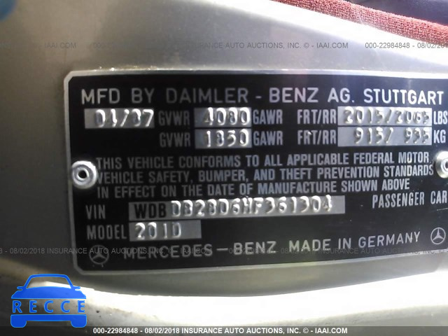 1987 MERCEDES-BENZ 190 DT WDBDB28D6HF361304 image 8