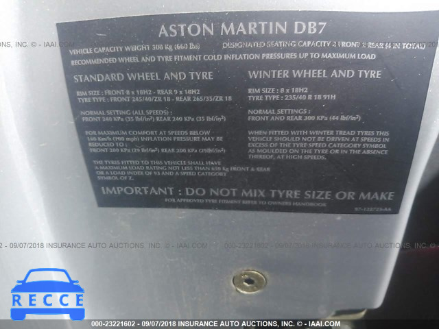 2000 ASTON MARTIN DB7 VANTAGE SCFAB2236YK300404 зображення 8