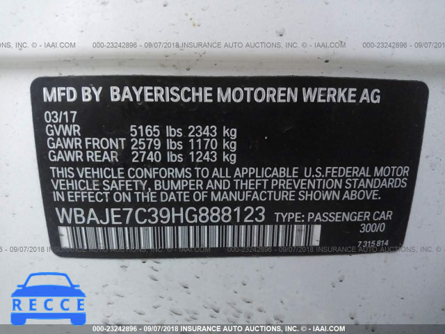 2017 BMW 540 XI WBAJE7C39HG888123 зображення 8