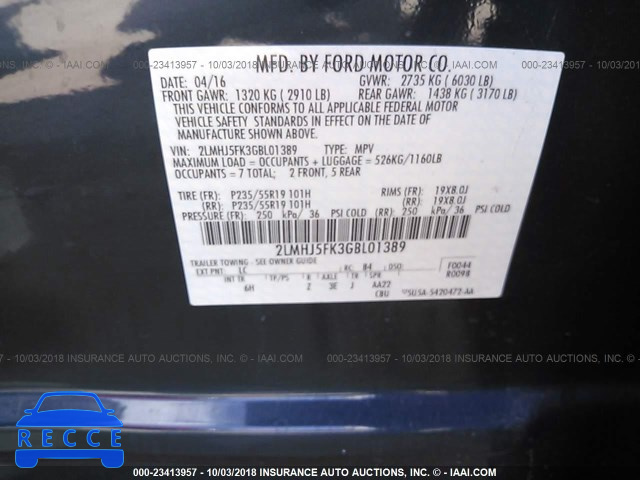 2016 LINCOLN MKT 2LMHJ5FK3GBL01389 зображення 8