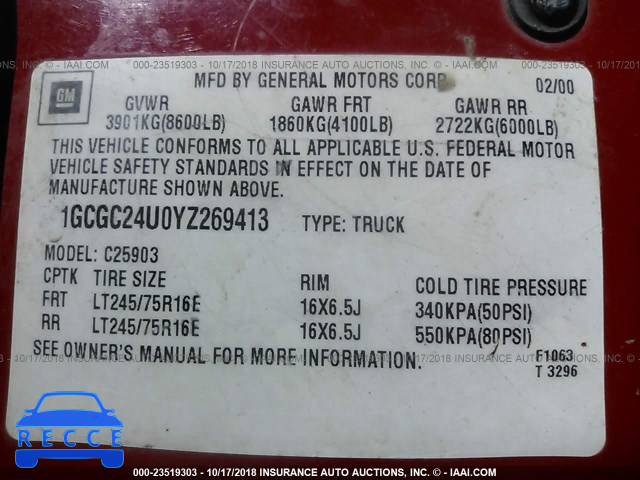 2000 CHEVROLET C2500 C2500 1GCGC24U0YZ269413 image 8