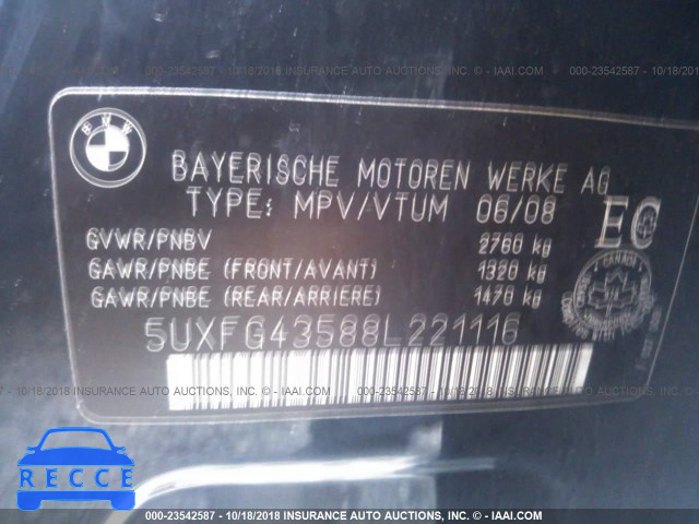 2008 BMW X6 XDRIVE35I 5UXFG43588L221116 image 8