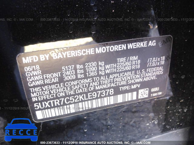 2019 BMW X3 SDRIVE30I 5UXTR7C52KLE97378 зображення 8