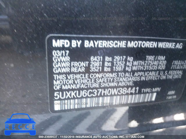 2017 BMW X6 XDRIVE50I 5UXKU6C37H0W38441 image 8