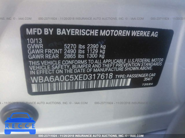 2014 BMW 640 I/GRAN COUPE WBA6A0C5XED317618 зображення 8