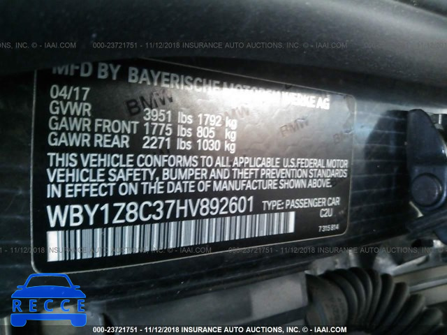 2017 BMW I3 REX WBY1Z8C37HV892601 зображення 8