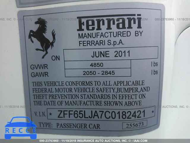 2012 FERRARI CALIFORNIA ZFF65LJA7C0182421 image 8