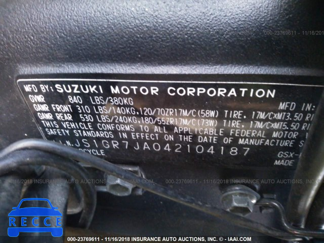 2004 SUZUKI GSX-R750 K JS1GR7JA042104187 image 9