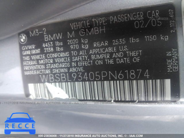 2005 BMW M3 WBSBL93405PN61874 image 8