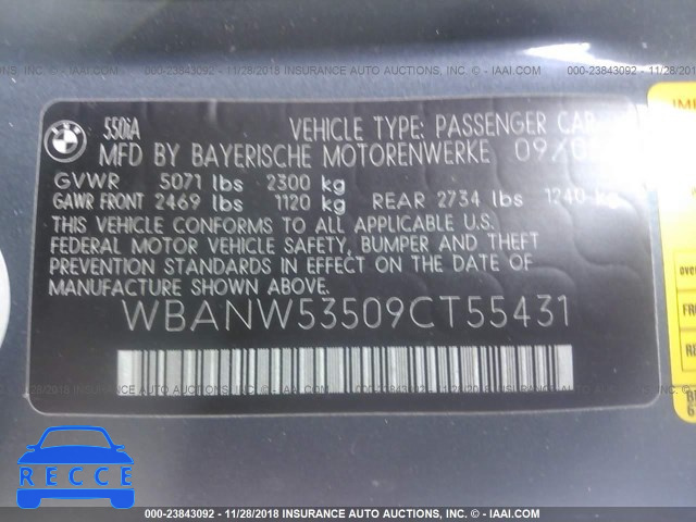 2009 BMW 550 I WBANW53509CT55431 image 8