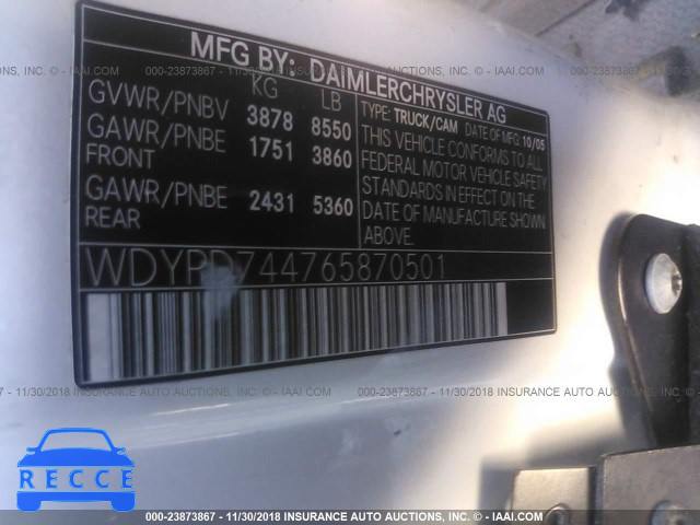 2006 FREIGHTLINER SPRINTER 2500 WDYPD744765870501 зображення 8