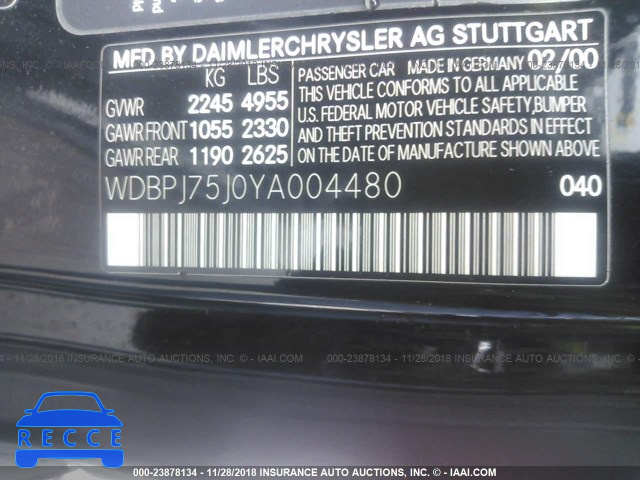 2000 MERCEDES-BENZ CL 500 WDBPJ75J0YA004480 image 8