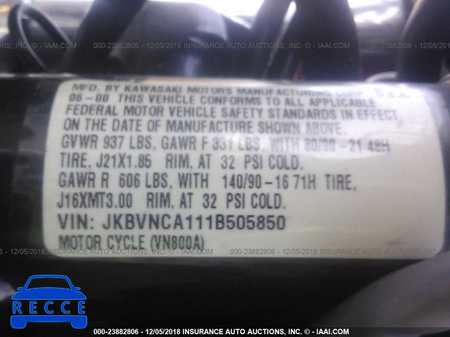 2001 KAWASAKI VN800 JKBVNCA111B505850 image 9